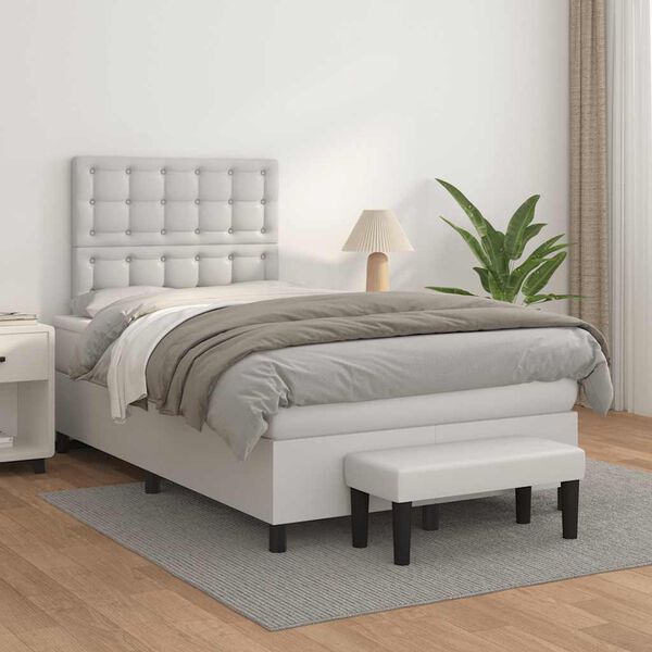 vidaXL Boxspring posteľ s matracom, biela 120x190 cm, umel&aacute; koža