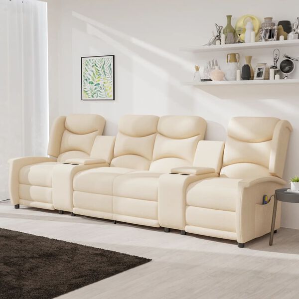 vidaXL 4-miestne skl&aacute;pacie mas&aacute;žne kreslo+držiaky na poh&aacute;re, kr&eacute;mov&eacute;