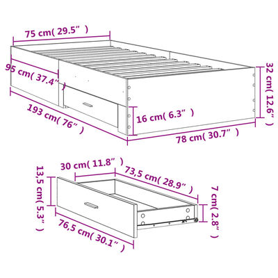 vidaXL Posteľný rám so zásuvkami betónovosivý 120x200cm kompozit.drevo