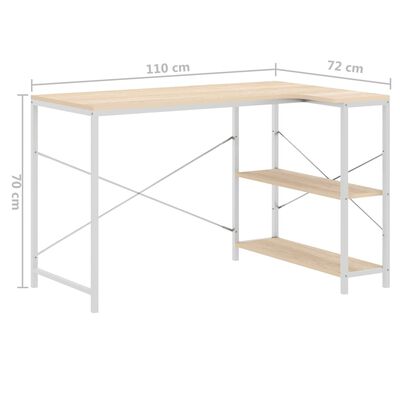 vidaXL Počítačový stôl biely a dubový 110x72x70 cm drevotrieska