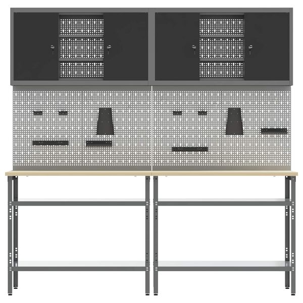 vidaXL Sada pracovn&eacute;ho stola s poličkou so z&aacute;mkom 8 pcs Čierna a &Scaron;ed&aacute;