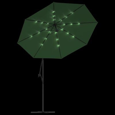 vidaXL Visiaci slnečník s LED osvetlením a kovovou tyčou, 300cm zelený