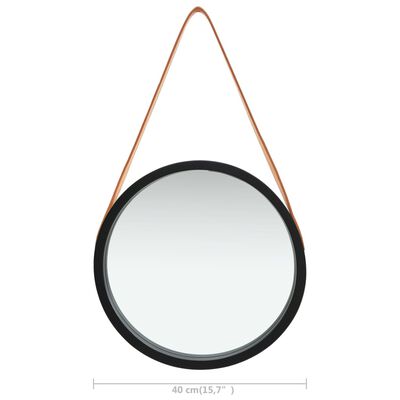 vidaXL Nástenné zrkadlo s popruhom čierne 40 cm