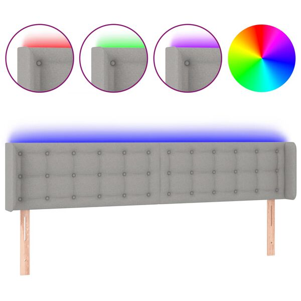 vidaXL Čelo postele s LED bledosivé 163x16x78/88 cm látka