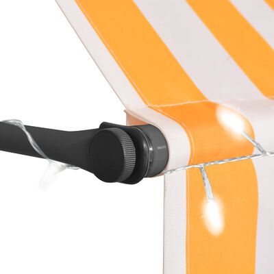 vidaXL Ručne zaťahovacia markíza s LED 100 cm biela a oranžová