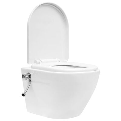 vidaXL Závesné bezokrajové WC s funkciou bidetu biele keramické