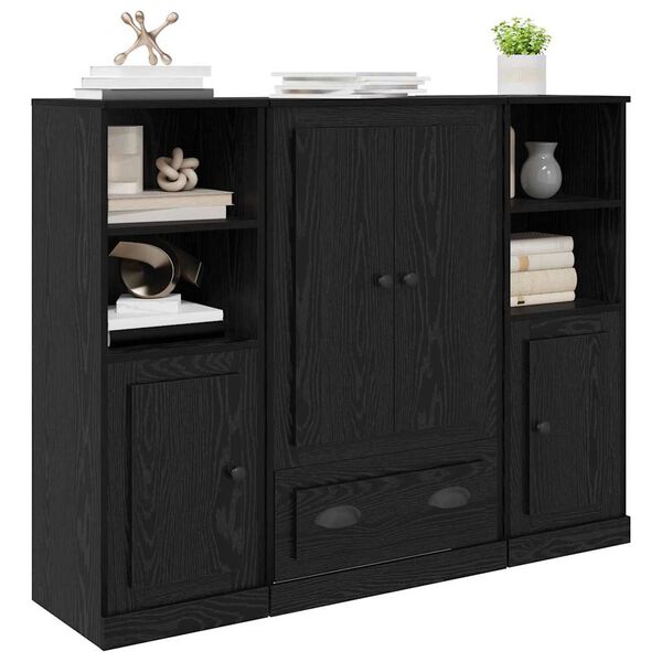 vidaXL Highboard so z&aacute;suvkou 3 pcs Čierny dub Kompozitn&eacute; drevo