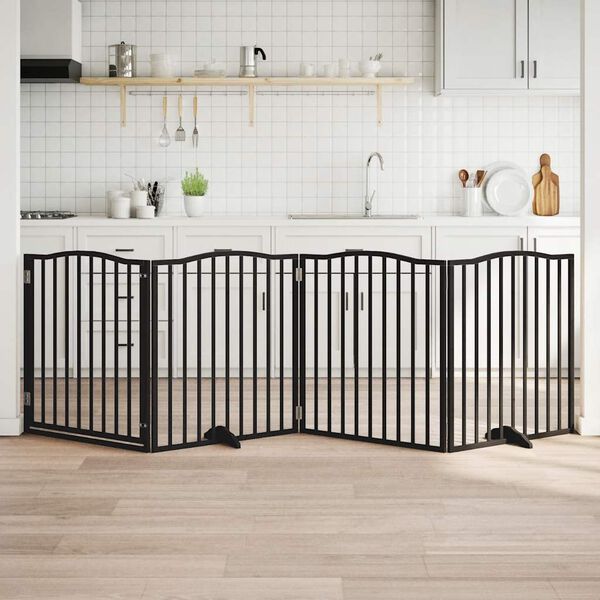 vidaXL Br&aacute;na pre psa dvere sklad. 4 panely čierna 320cm topoľov&eacute; drevo