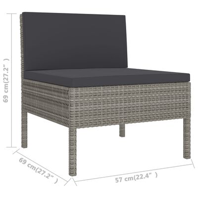 vidaXL Záhradné stoličky 3 ks s podložkami, polyratan, sivé