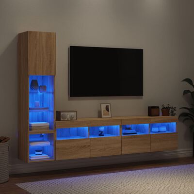 vidaXL 4-dielne TV nástenné skrinky s LED dub sonoma kompozitné drevo