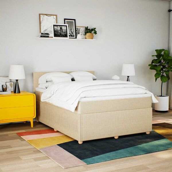 vidaXL Posteľn&yacute; r&aacute;m boxspring s matracom kr&eacute;mov&yacute; 140x200 cm l&aacute;tka