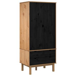 vidaXL &Scaron;atn&aacute; skriňa OTTA Čierna 76,5 x 53 x 172 cm Borovicov&yacute; mas&iacute;v