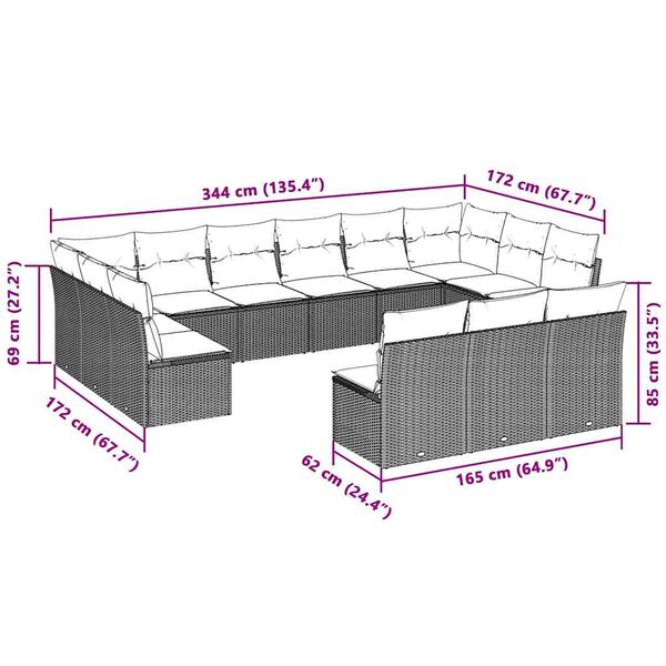 vidaXL 13-dielna z&aacute;hradn&aacute; sedacia s&uacute;prava s vank&uacute;&scaron;mi polyratanov&aacute;