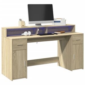 vidaXL St&ocirc;l s LED svetlami dub sonoma 160x55x91 cm kompozitn&eacute; drevo