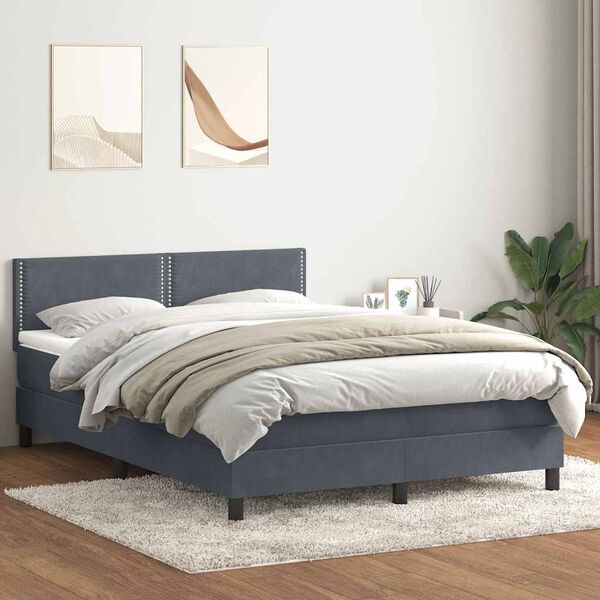 vidaXL Posteľn&yacute; r&aacute;m boxspring s matracom tmavosiv&yacute; 140x210 cm zamat
