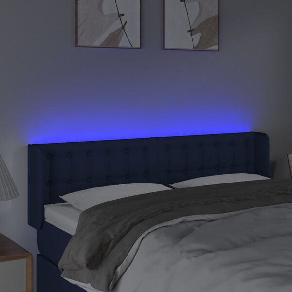 vidaXL Čelo postele s LED modr&eacute; 147x16x78/88 cm l&aacute;tka