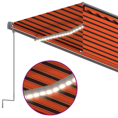 vidaXL Ručne zaťahovacia markíza s tienidlom a LED 6x3m oranžovo-hnedá