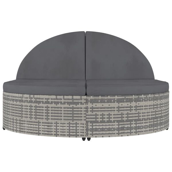 vidaXL 2-miestne ležadlo s vank&uacute;&scaron;mi siv&eacute; polyratanov&eacute;