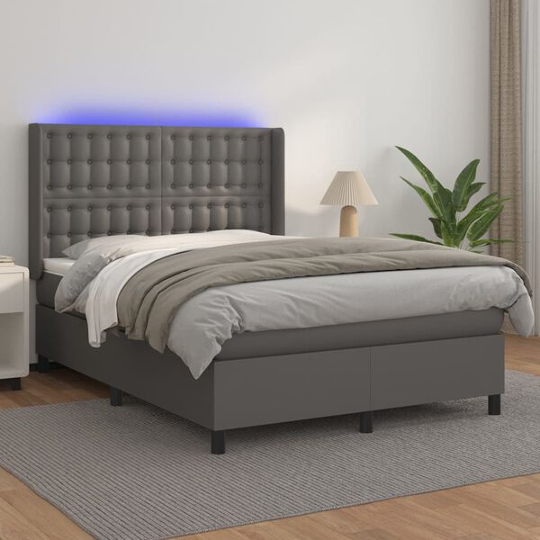 vidaXL Boxspring posteľ s matracom a LED sivá 140x200 cm umelá koža