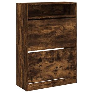 vidaXL Botn&iacute;k s 2 v&yacute;klopn&yacute;mi z&aacute;suvkami dymov&yacute; dub 80x34x116 cm