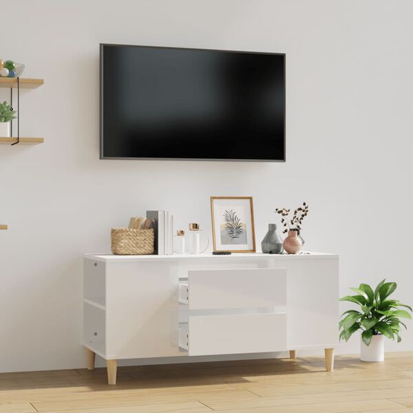 vidaXL TV skrinka lesklá biela 102x44,5x50 cm spracované drevo