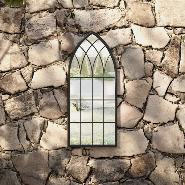 vidaXL Záhradné zrkadlo čierne 70x30 cm exteriérové železo