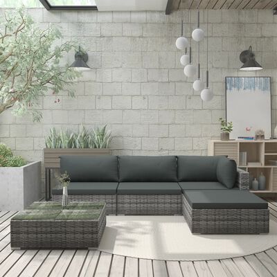 vidaXL 5-dielna záhradná sedacia súprava s vankúšmi sivá polyratanová