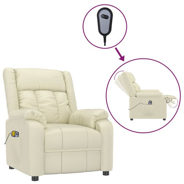 vidaXL Elektrické masážne kreslo krémové umelá koža