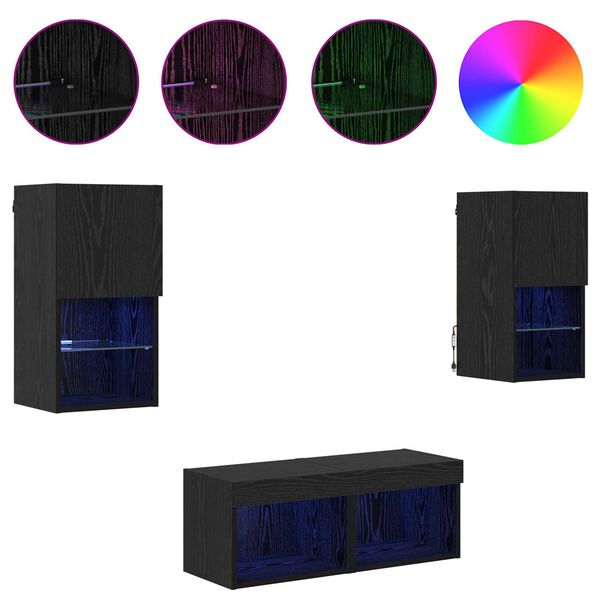 vidaXL TV Steny Skine N&aacute;stenn&yacute; 4 pcs Čierny dub Kompozitn&eacute; drevo