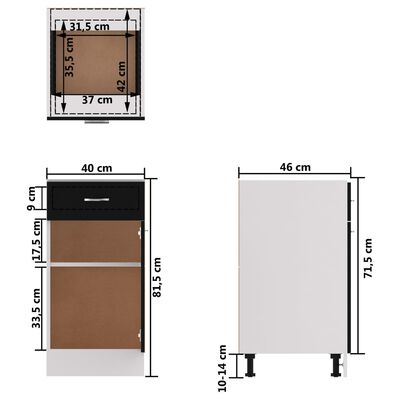 vidaXL Spodná skrinka+zásuvka, čierna 40x46x81,5 cm, kompozitné drevo