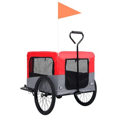 vidaXL Príves pre domáce zvieratá na bicykel/beh 2-v-1 červeno-sivý