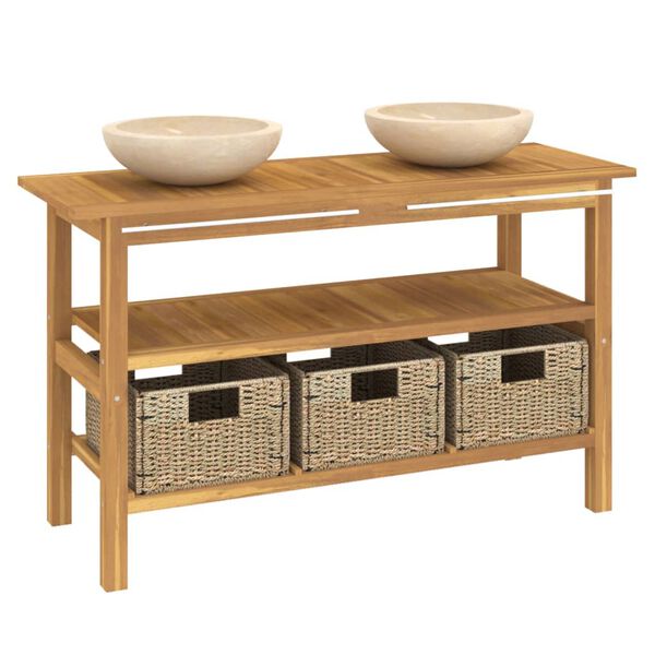 vidaXL Kúpelňová skrinka a krémové mramorové umývadlá tíkový masív