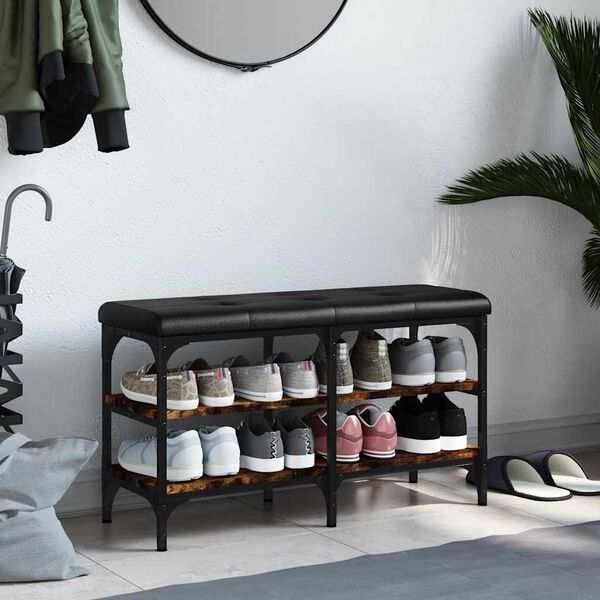 vidaXL Lavička na top&aacute;nky dymov&yacute; dub 82x32x47 cm kompozitn&eacute; drevo