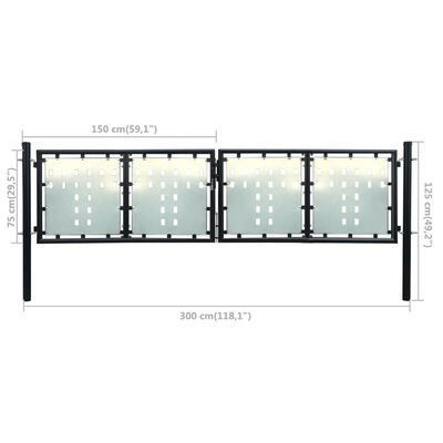 vidaXL Čierna jednokrídlová plotová brána 300x125 cm