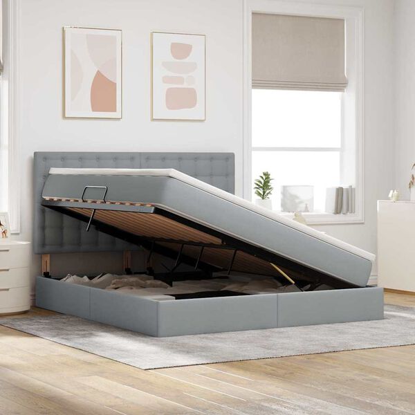 vidaXL Postel s &uacute;ložn&yacute;m prostorem a LED svetlom Svetlosiv&aacute; Polyester