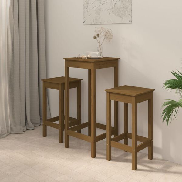 VidaXL 3-dielna barov&aacute; s&uacute;prava medovo-hned&aacute; mas&iacute;vna borovica