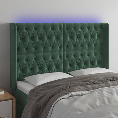 vidaXL Čelo postele s LED tmavozelené 147x16x118/128 cm zamat
