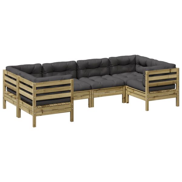 vidaXL 6-dielna záhradná sedacia súprava s vankúšmi impreg. borovica