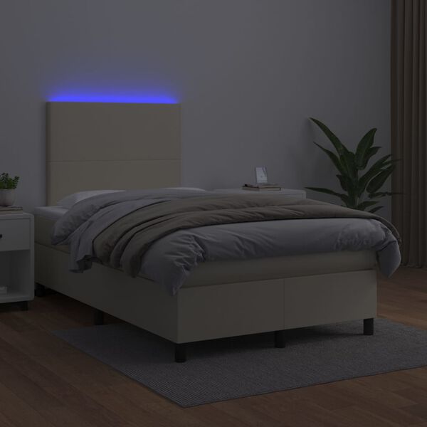 vidaXL Boxspring posteľ s matracom a LED kr&eacute;mov&aacute; 120x200 cm umel&aacute; koža