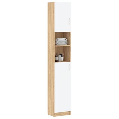 vidaXL Kúpeľňová skrinka, biela+sonoma 32x25,5x190cm, kompozitné drevo