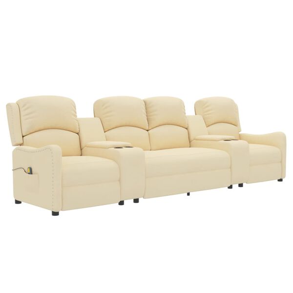 vidaXL 4-miestne sklápacie masážne kreslo+držiaky na poháre, krémové