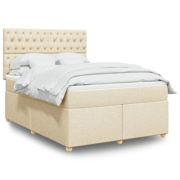 vidaXL Boxspring posteľ s matracom kr&eacute;mov&yacute; 140x190 cm l&aacute;tka