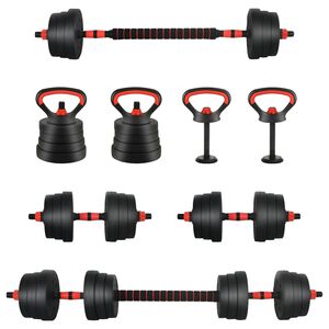 vidaXL 4-v-1 set činkov&yacute;ch tyč&iacute; a kettlebellov 20 kg Čierna a červen&aacute;