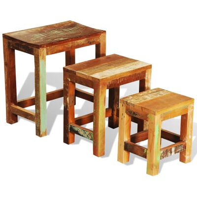 vidaXL Stohovateľné stolíky, 3 kusy, vintage, recyklované drevo