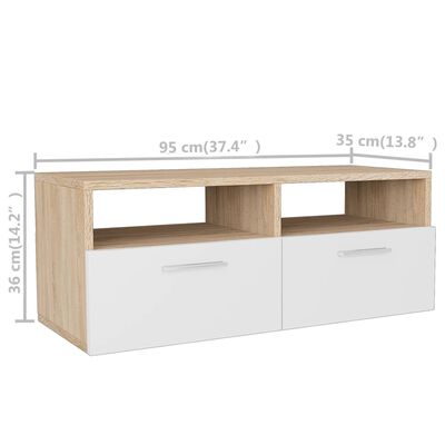 vidaXL TV stolíky, 2 ks, drevotrieska, 95x35x36 cm, dubovo-biele