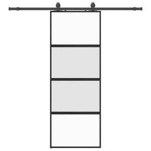 vidaXL Posuvn&eacute; dvere s kovan&iacute;m čierne 76x205 cm tvrden&eacute; sklo
