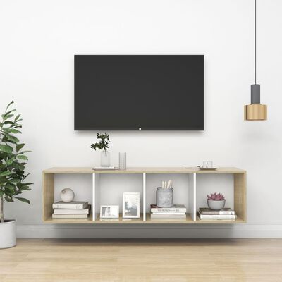 vidaXL Nástenná TV skrinka biela+sonoma 37x37x142,5cm kompozitné drevo
