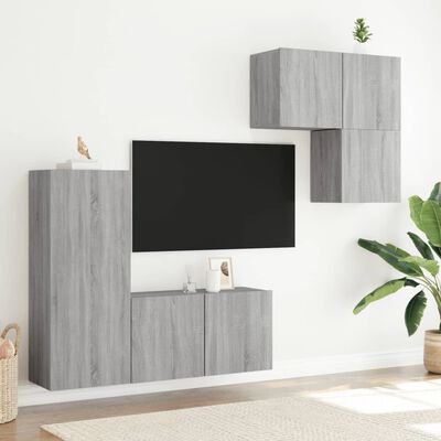 vidaXL 4-dielne TV nástenné skrinky sivý dub sonoma kompozitné drevo