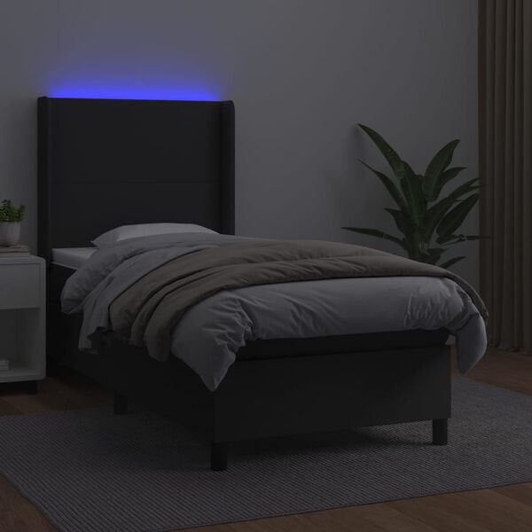 vidaXL Boxspring posteľ s matracom a LED čierna 90x200 cm umelá koža