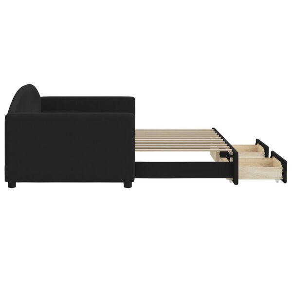 vidaXL Rozkladacia denná posteľ so zásuvkami čierna 90x190 cm látka